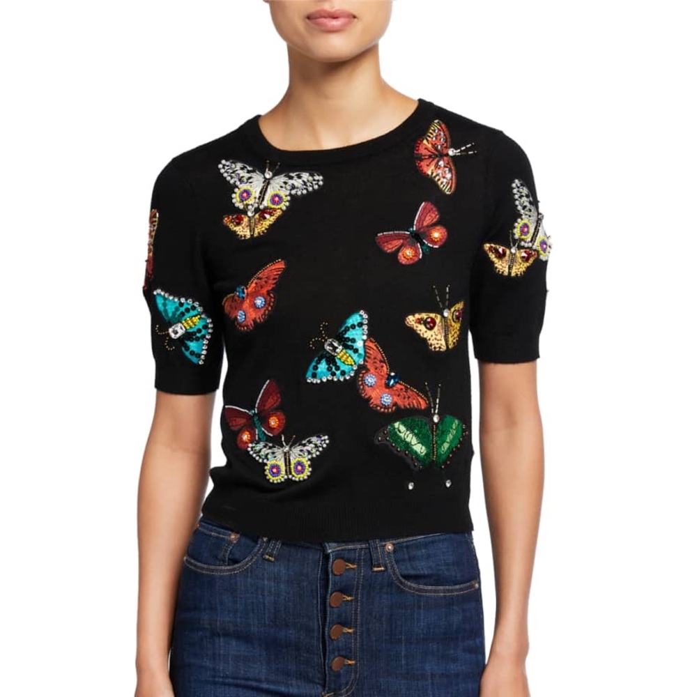 ALICE + OLIVIA BUTTERFLY EMBELLISHED SWEATER